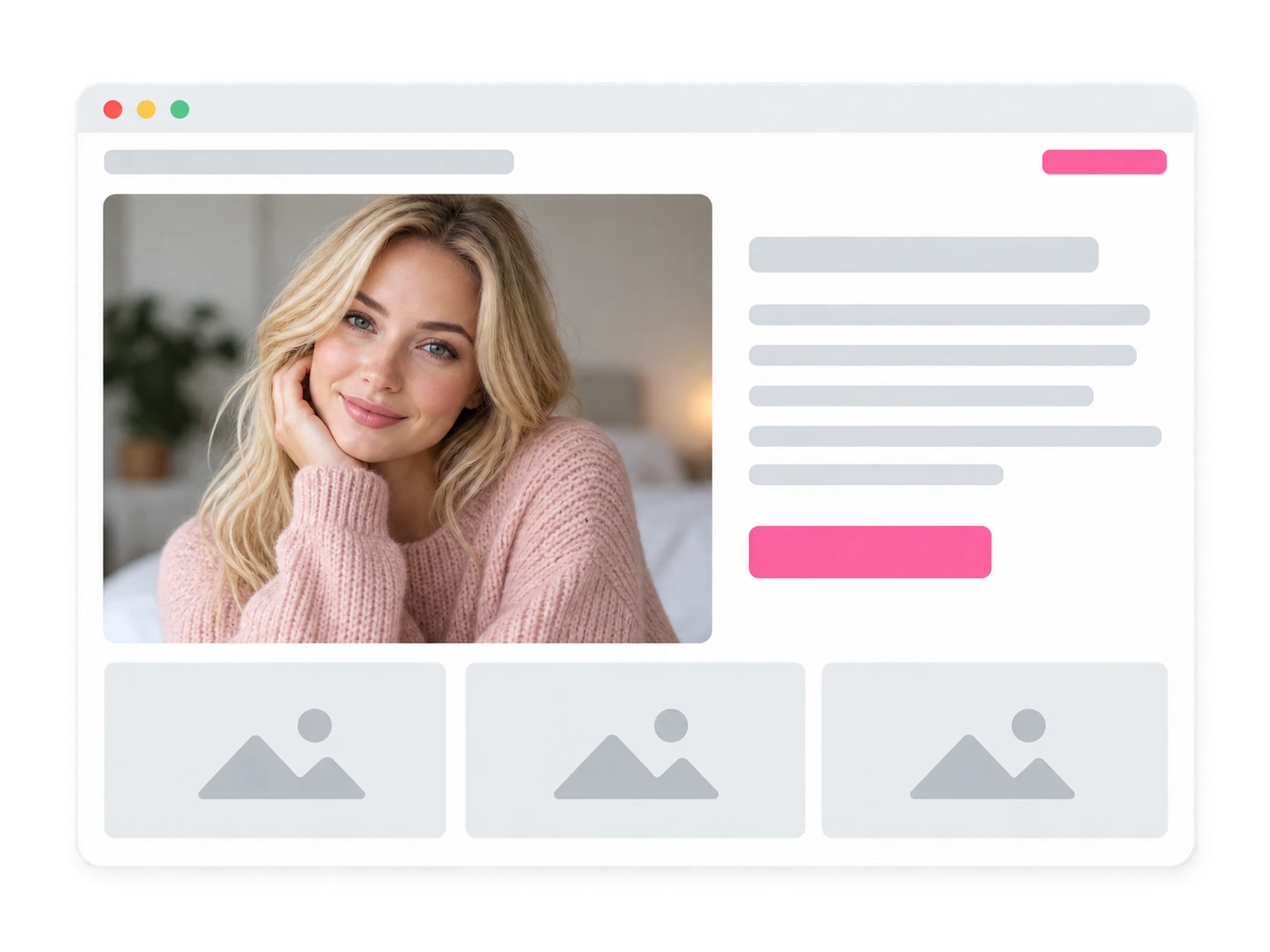 Illustrative product page layout with a headline, image, supporting details and call to action