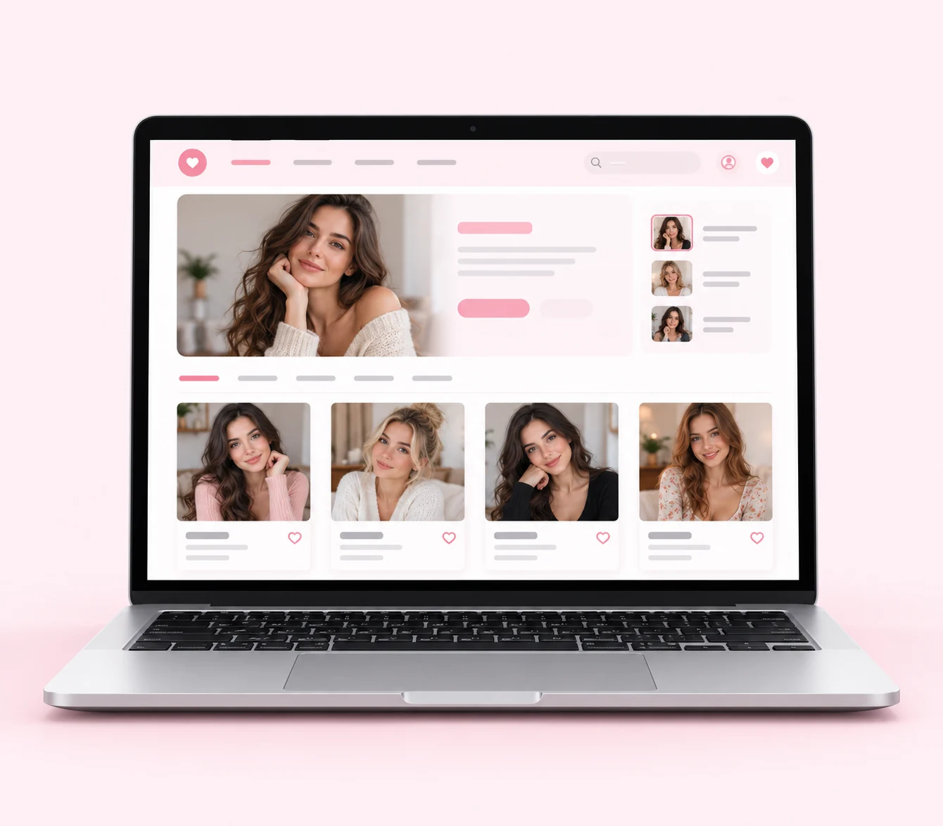 Illustrative AI companion website layout on a laptop